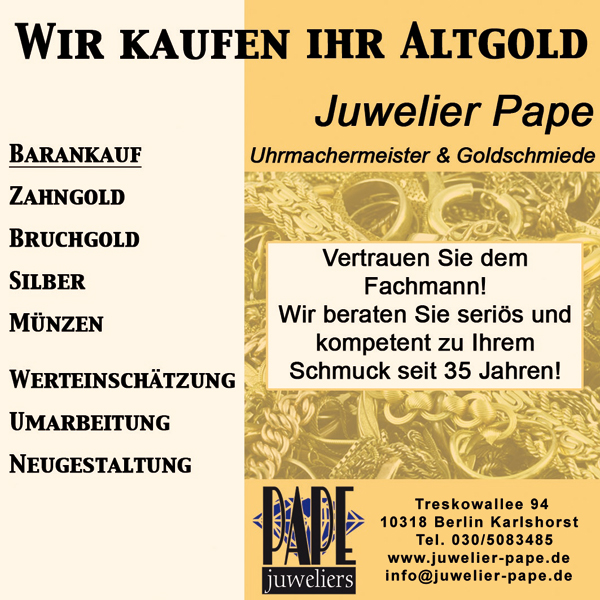 Juwelier Pape: Ankauf von Altgold, Uhrmachermeister und Goldschmiede